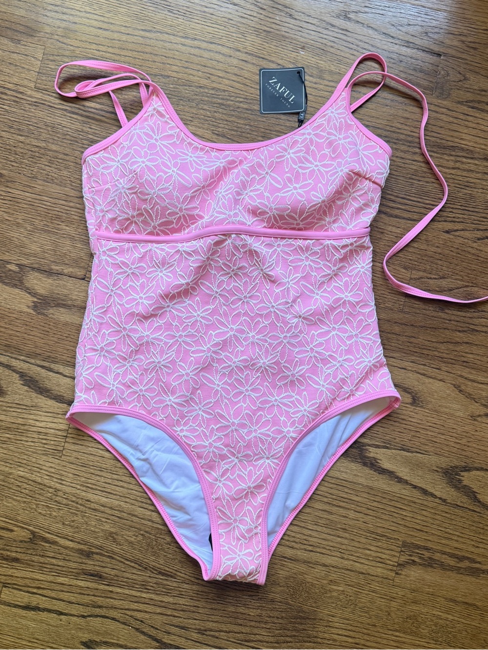 Zaful Pink Floral Lace One-Piece Swimsuit